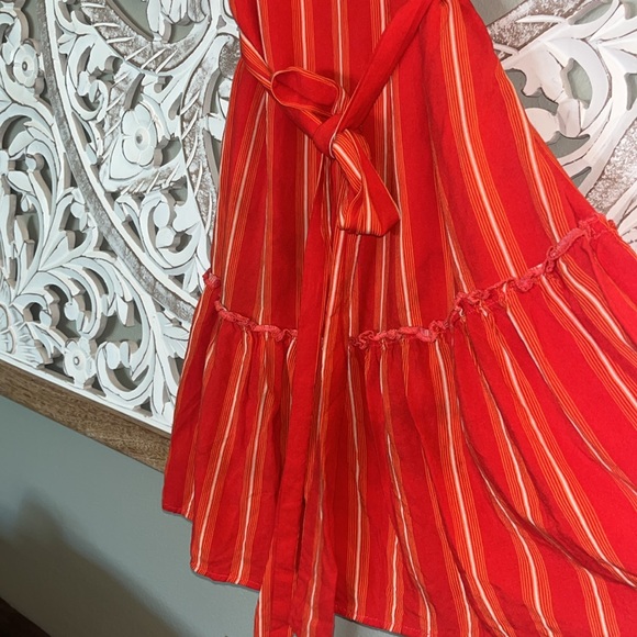Lily White Red with White stripes ruffled hip tie dress sz S - Picture 3 of 10